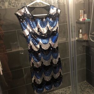 Navy, Black and Silver Sequin Dress with mesh back